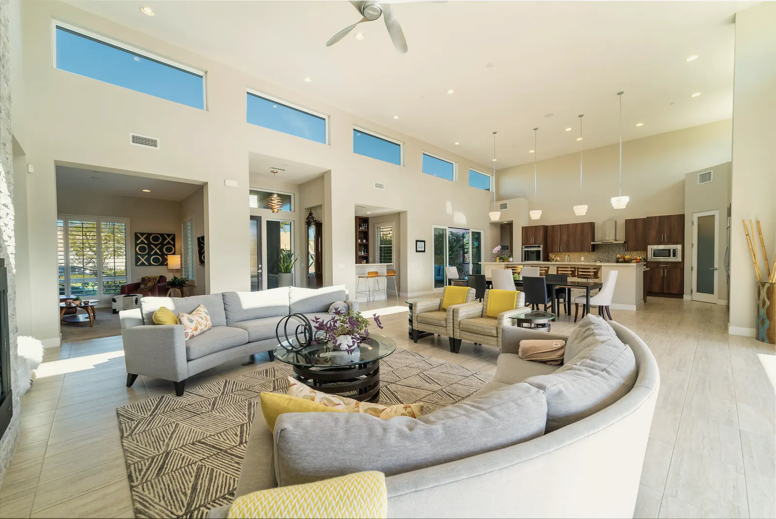 A bright great room with high clerestory windows